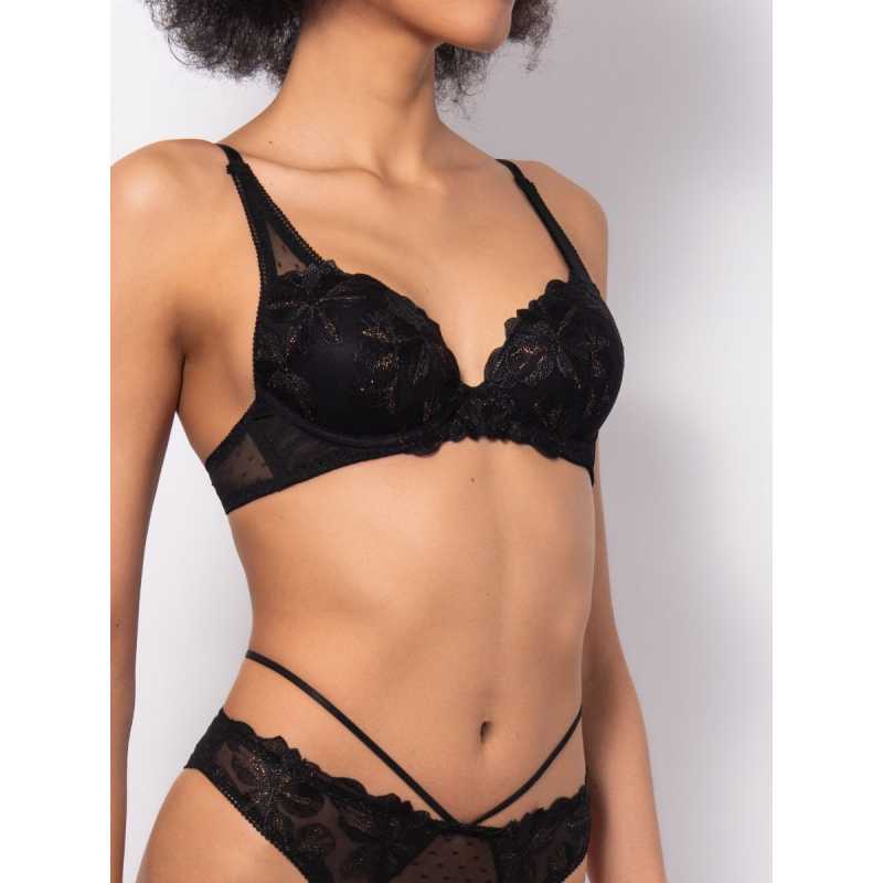 Floral Lace Bra with Padded Cups and Underwire