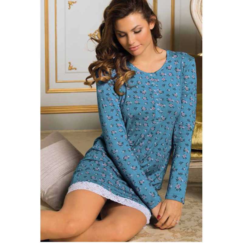 Long sleeves nightdress with flower pattern