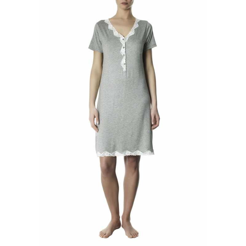 Nightdress Emma grey mèlange with lace