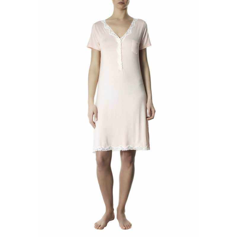 Nightdress Emma pink with lace
