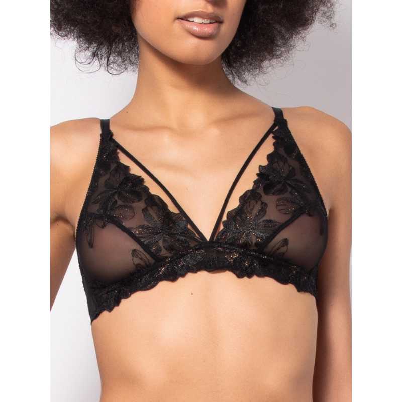 Non-padded floral lace triangle bra without underwire