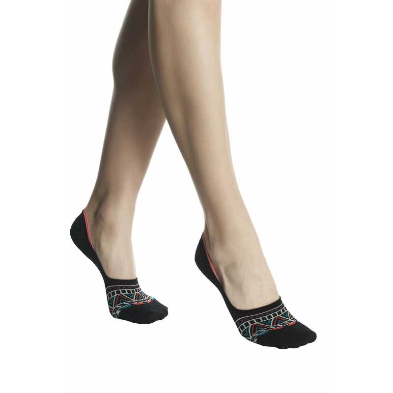 Shoe liner cotton Delicia black geometric pattern with anti-slip