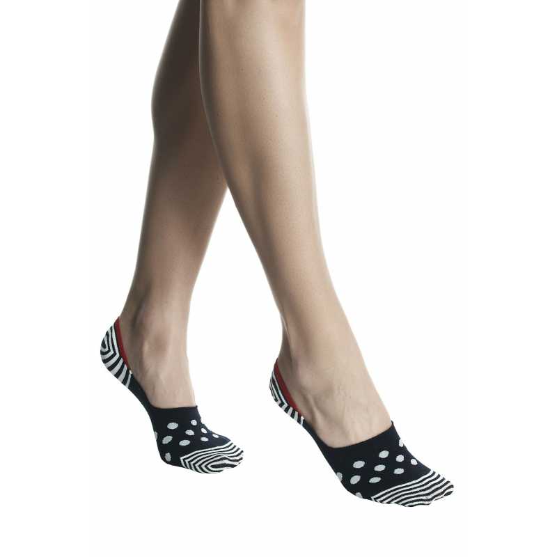 Shoe liner cotton Evita white-blue polka dots and stripes pattern with anti-slip